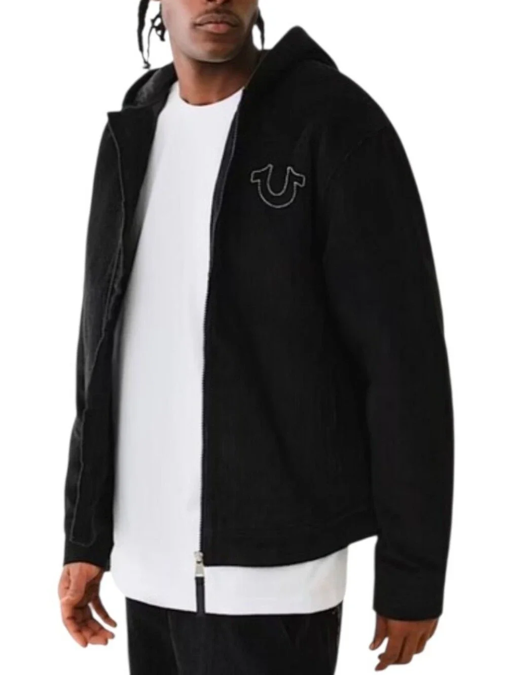 True Religion Black Horseshoe Med Ribbed Corduroy Hooded Zip Jacket XL NWT